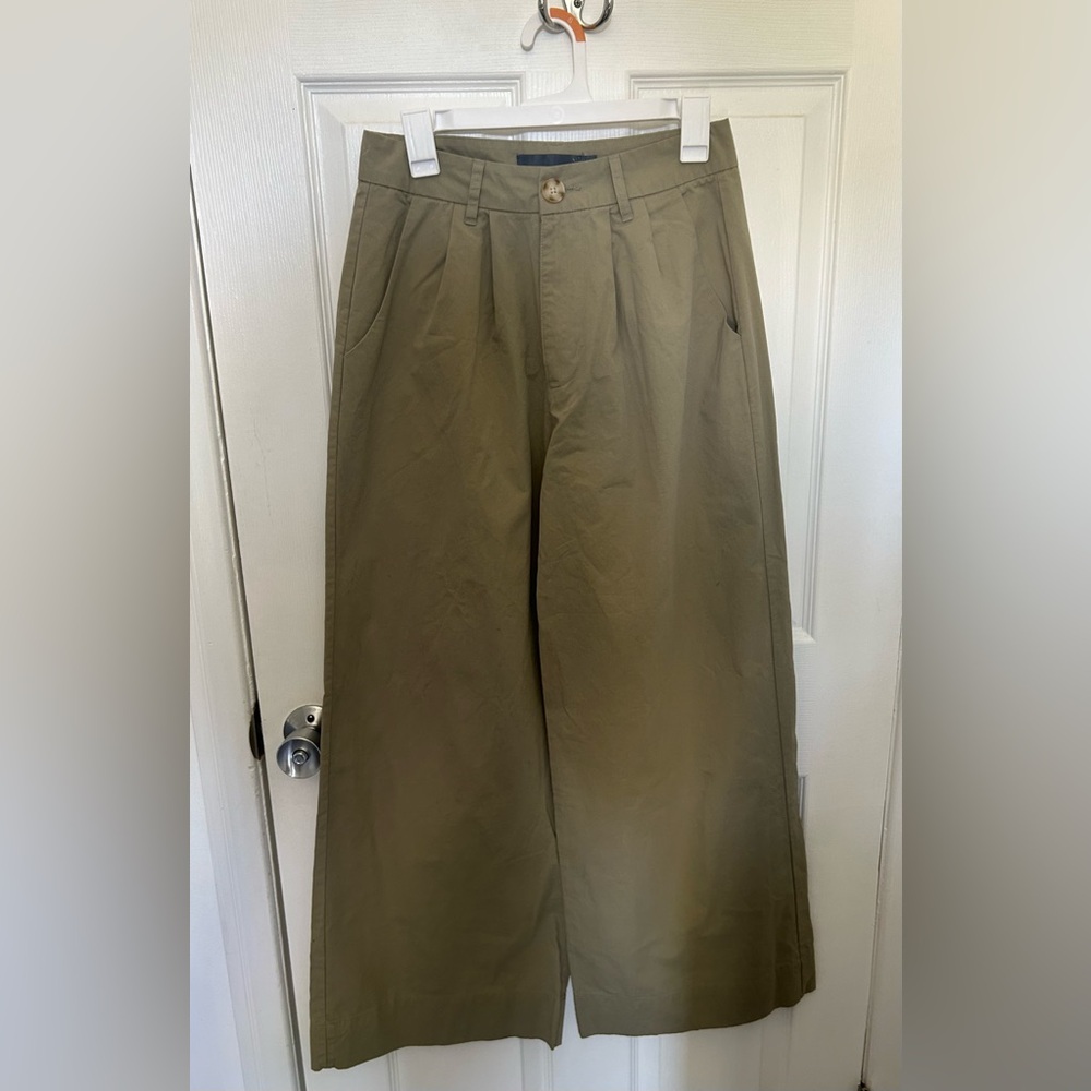 Indigo Rising Khaki Green Pleated Wide-Leg High-Waisted Trouser Pant - Medium